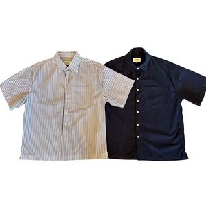 2 American Eagle Mens Short Sleeve Button Down Shirts Bundle Navy Stripe
